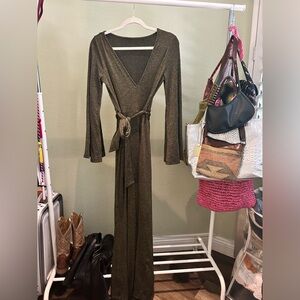 Black and Gold Flared Jumpsuit with Tie